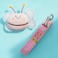 Close-up of pink denim pet leash with plush butterfly pendant and silver metal hook - S / Pink Leash + Pink Bee Pendant