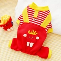 Striped pet hoodie with French Fries patch and D-ring for dogs and cats - S / Red Striped Fries (Jumpsuit)