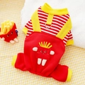 Mono para perro rojo y amarillo con bordado de patatas fritas y anillo en D de metal fijo - Mono de Cuatro Patas - Papas Fritas