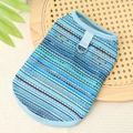 Close-up of breathable striped mesh pet vest with a blue fabric strap and metal D-ring - XS (Chest 30cm) / Blue Hollow Vest (467)