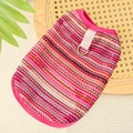 Detail of colorful striped crochet pet vest with pink trim and metal D-ring for leash - XS (Chest 30cm) / Rose Red Hollow Vest (467)