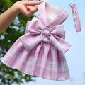 Conjunto de arnés vestido para perro a cuadros rosa púrpura con correa y malla - 2XL / Conjunto de falda / Cuadros Rosa Claro