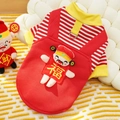 Festive red pet sweatshirt with 3D God of Fortune decor and D-ring traction attachment - S / 2-Legged God of Wealth (2-Legs)