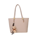 Borsa tote beige con trama litchi, ciondolo a orsetto e dettagli in metallo dorato - Senza Ciondolo / Bianco Sporco