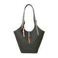 Sac seau vert foncé tendance avec texture à chevrons et fermoir métallique doré - Ensemble Tote Pochette (Sans Charme) / Vert