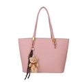 Borsa tote rosa in pelle grana con ciondolo orsetto di peluche e foulard di seta - Senza Ciondolo / Rosa