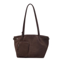 Bolso tote de ante sintético marrón oscuro con correas de cuero y bolsa a juego - café