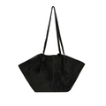 Bolso tote de ante negro mate con diseño de alas y correas de hombro de estilo minimalista - Negro