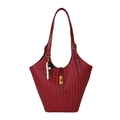 Sac fourre-tout rouge foncé à chevrons avec fermoir doré et pendentif en perles - Ensemble Tote Pochette (Sans Charme) / Rouge