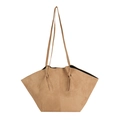 Bolso tote con alas en ante sintético marrón con correas largas de nudo estilo retro - Caqui