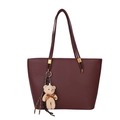 Borsa tote bordeaux scuro in pelle litchi con ciondolo a forma di orsetto di peluche - Senza Ciondolo / Rosso