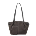Minimalist large capacity faux suede tote bag in dark brown with mini pouch detail - Gray