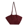 Bolso tote vintage burdeos de ante con correa de nudo para mujer moda de otoño e invierno - Rojo