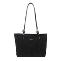Grand sac cabas noir à texture plissée avec fines bretelles et logo métallique - Sans Pendentif / Noir