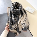 Vintage bamboo leaf jacquard long scarf with soft tassels for women in black and white - Grey & Beige