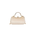 Elegant champagne velvet box clutch bag with gold handle and chain shoulder strap - Beige