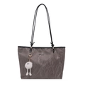 Grand sac cabas gris foncé avec texture vieillie et pendentif monstre en peluche - Avec Pendentif / Gris