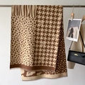 Houndstooth and animal print patchwork scarf with fringes hanging in a cozy studio - 186x66cm / Khaki (GSJ-145)