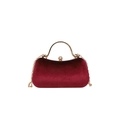 Elegant wine red velvet evening box bag with golden metal handle and chain strap - Red