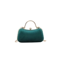 Dark green velvet evening box bag with golden handle and rhinestone clasp detail - Green