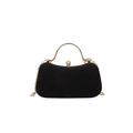 Elegant black evening clutch with gold metal handle and rhinestone closure in shimmering suede - Black