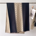 Bufanda de invierno de punto con bloques de color beige, marrón y negro con flecos cortos - Beige-Negro