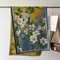 Artistic oil painting style cashmere scarf with winter plum print and fringe edges - Mid-length Artistic Shawl / Apricot Rain Pear Blossom (YH-82)
