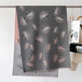 Dark grey and pink ginkgo leaf print shawl with delicate tassel edge for women - Pinkish Grey