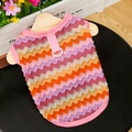 Close-up of a colorful wavy knitted pet vest featuring a durable D-ring for a leash - XS (Chest 30cm) / Pink Wave Pattern (472)