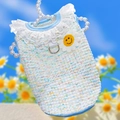 Gilet en tricot pour chien et chat avec bordure bleue, col en dentelle et décor marguerite - XS (Poitrine 30cm) / Gilet Bleu Irisé
