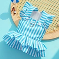 Pettorina a vestito per cani a righe bianche e blu con rete traspirante e anello D - XS(Torace 30cm 0,5-1,5kg) / 450A Gonna a righe verticali blu