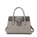 Graue Handtasche aus Leder mit Krokodilprägung und goldenem Drehverschluss für Damen - Grau Einzelne Tasche