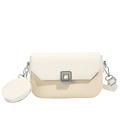 Borsa a tracolla beige minimalista con patchwork pelle e paglia e mini portamonete - Bianco Sporco