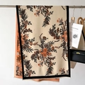 Sciarpa vintage in cashmere beige e arancione con bordo nero e dettagli di frange - Bordo Nero
