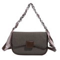 Brown woven crossbody bag with silk scarf chain strap and square buckle detail - Brown