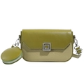 Olive green crossbody bag with textured weaving and matching small coin purse - Green