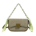 Retro woven chain crossbody bag in natural earth tones with green striped silk scarf - Green