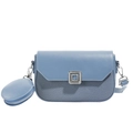 Blue square crossbody bag with textured patchwork design and round mini coin purse - Blue
