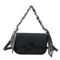 Black woven flap handbag with silver chain handle and striped silk scarf wrap detail - Black