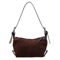 Borsa sottobraccio in pelle scamosciata marrone scuro con cinturino in pelle nera - Marrone