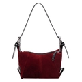Borsa sottobraccio vintage in camoscio bordeaux con tracolla nera e dettagli argentati - Borgogna