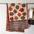 Scialle floreale con fiori arancioni e motivi geometrici con eleganti frange - Floreale Grigio