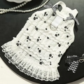 Vestito bianco per animali con balze in pizzo, fiori neri e fiocchi a quadretti - XS / Bianco Pizzo Floreale (484)