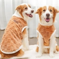 Brown fleece dog vest with checkerboard texture and white plush trim for winter - XS / Brown