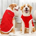 Red and white plush pet vest with leash D-ring and warm fleece lining for cold weather - 412b Red Square Leather Label Fs / S(Chest 35cm 1.5-2.5kg)