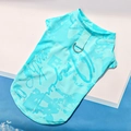 Detail of blue ice silk mesh pet vest featuring metal D-ring and cool graffiti print - XS (Chest 30cm) / Mint Green Graffiti (Cooling)