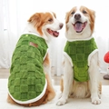 Grass green fleece pet vest with textured pattern and white trim for medium large dogs - 412b Gem Green Checkered Leather Label Fs / S(Chest 35cm 1.5-2.5kg)