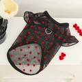 Détail de la veste en maille pour animaux avec cœurs rouges et anneau en D - S / Cœur Noir Manches Volantes