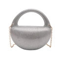 Sparkling silver semi-circle acrylic clutch bag with glitter finish and gold chain strap - Silver