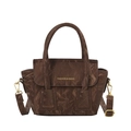 Dark brown pleated texture handbag with gold hardware and removable shoulder strap - Brown